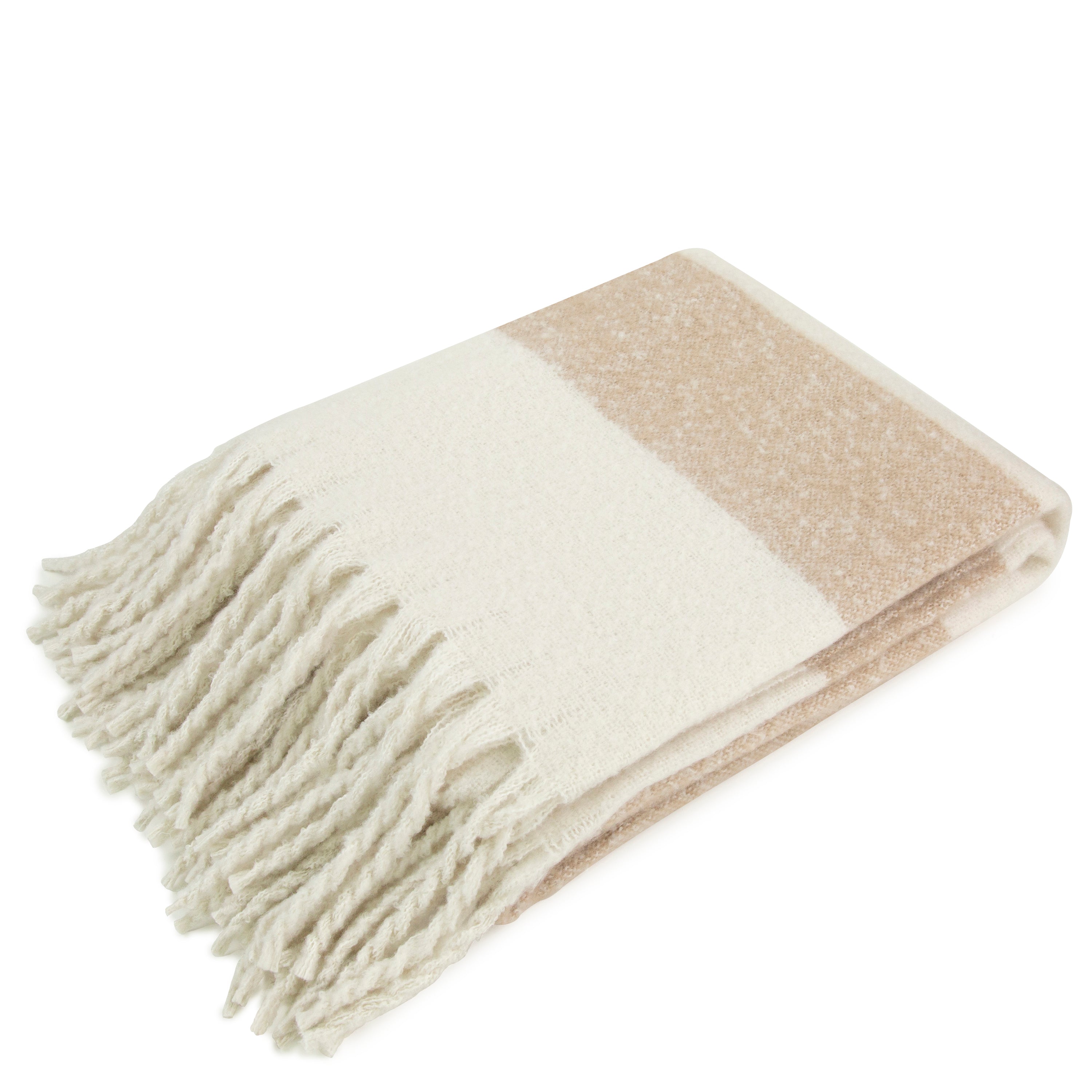 Malini Kalix Faux Mohair Stripe Ivory White/Taupe Throw